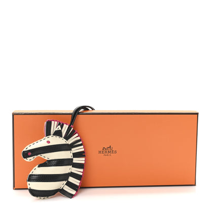 Hermes Milo Lambskin Geegee Savannah Bag Charm Craie Black Rose Mexico 4 of 4