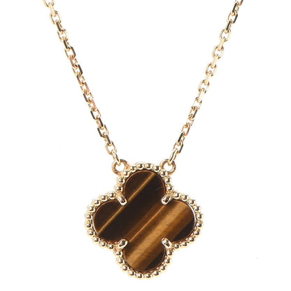 Van Cleef & Arpels 18K Yellow Gold Tiger Eye Vintage Alhambra Pendant Necklace 4 of 8