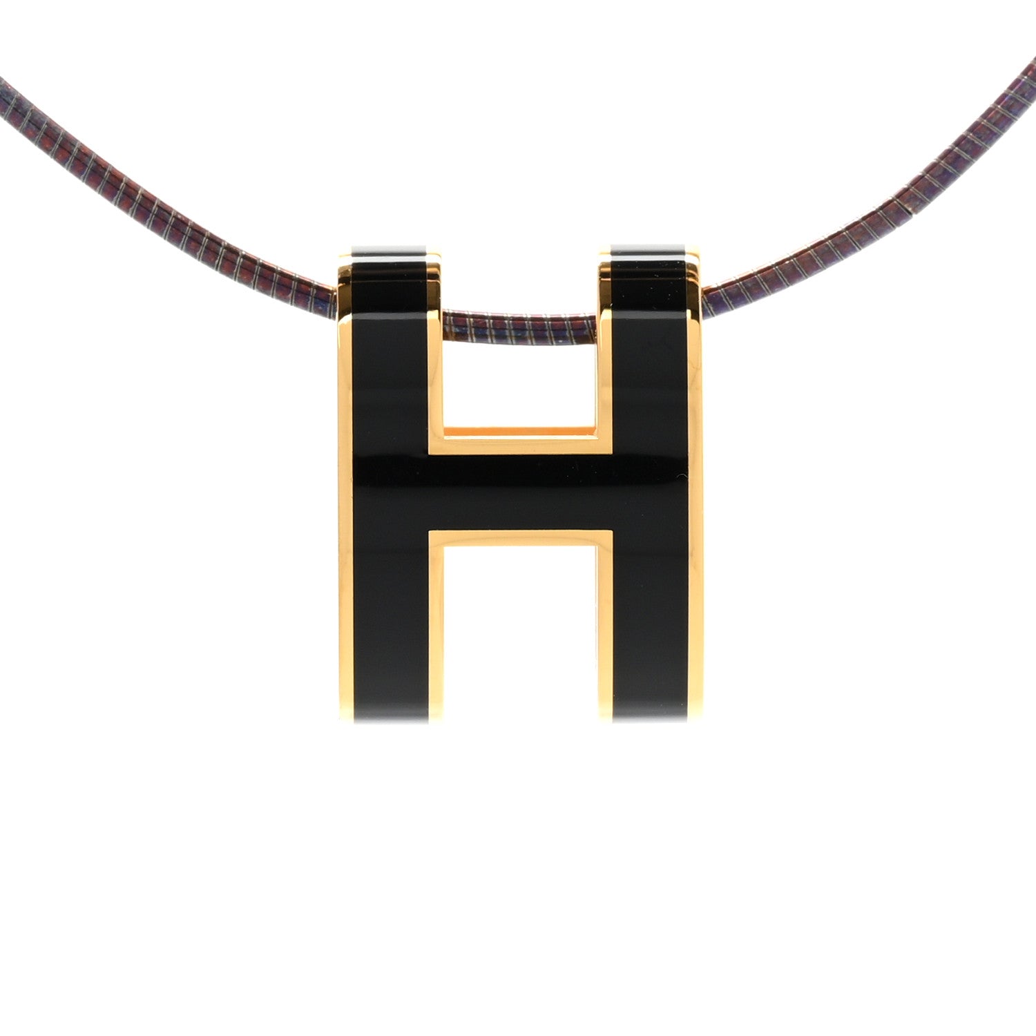 Hermes Lacquered Silver Pop H Pendant Necklace Black 4 of 8