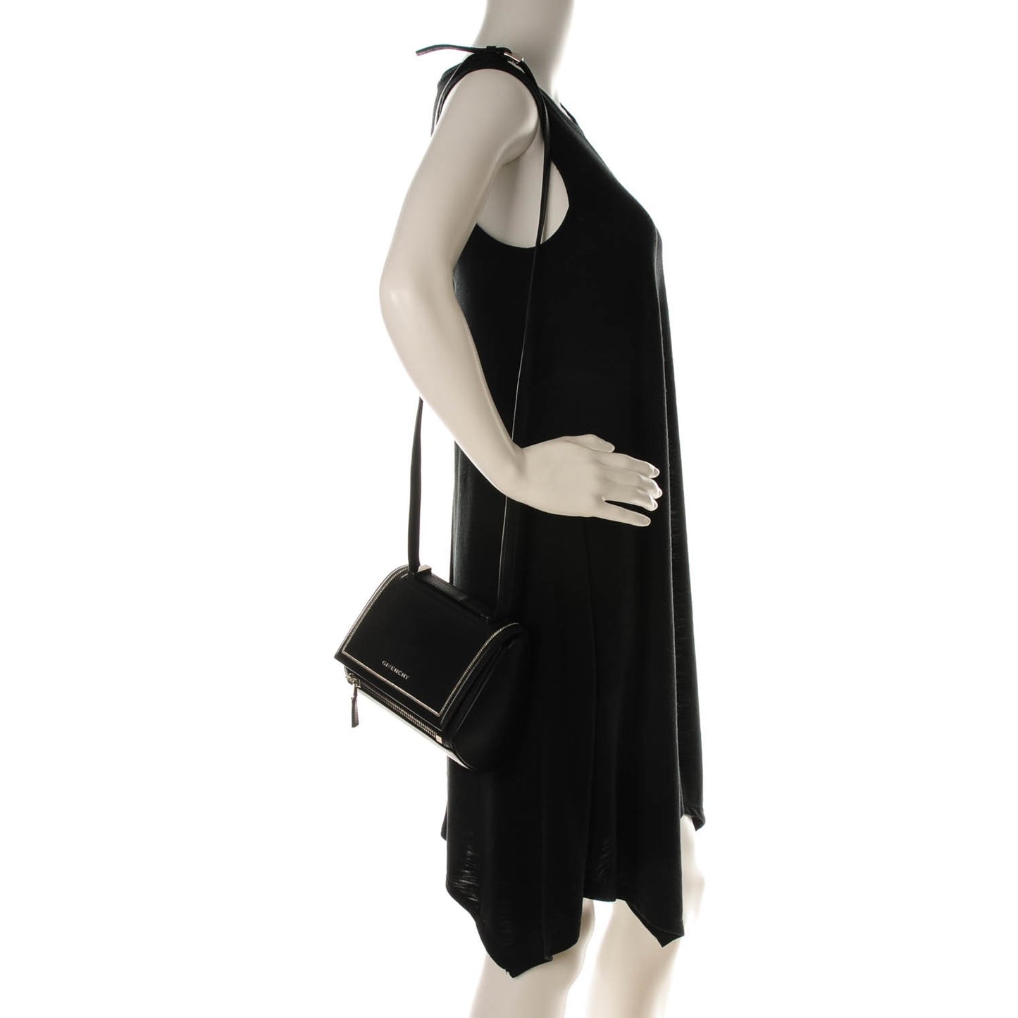 Calfskin Chain Embellished Mini Pandora Box Crossbody Bag Black