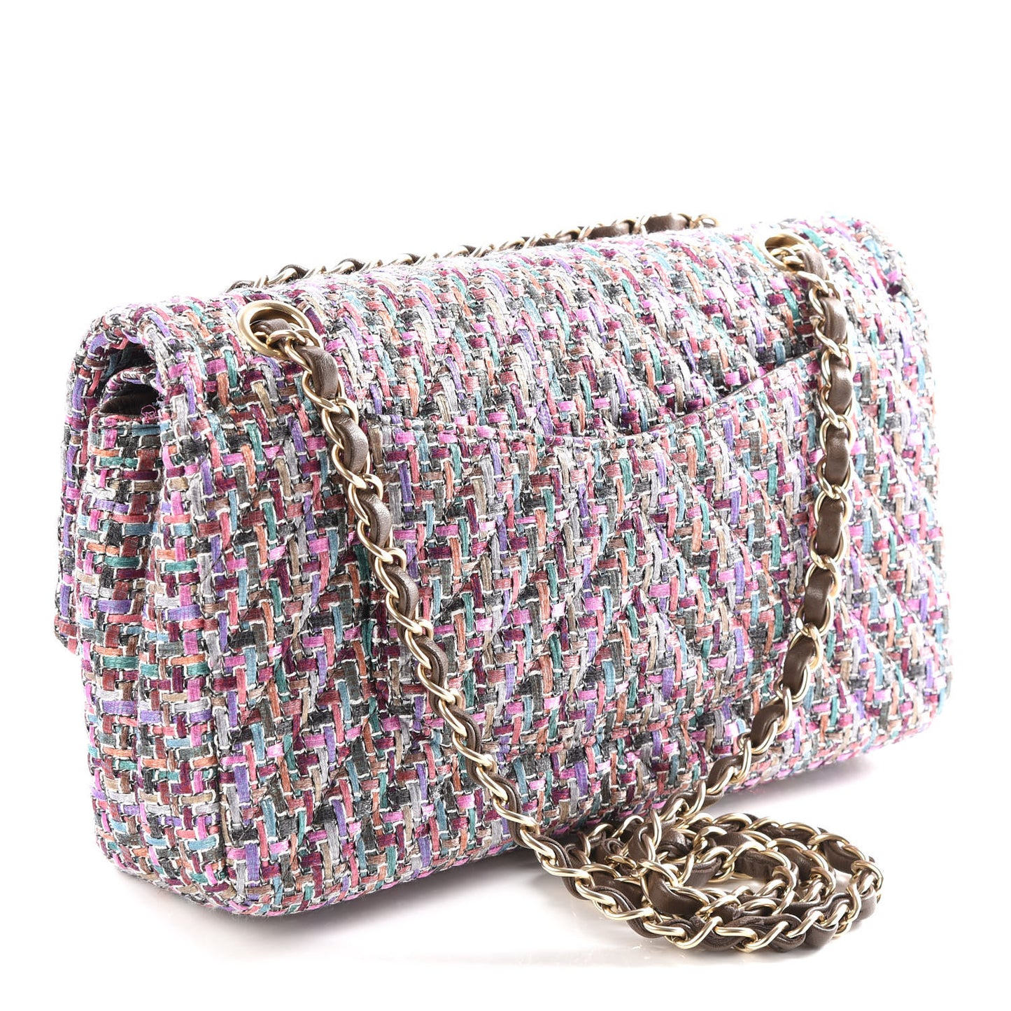 Tweed Quilted Medium Double Flap Burgundy Lilac Multicolor