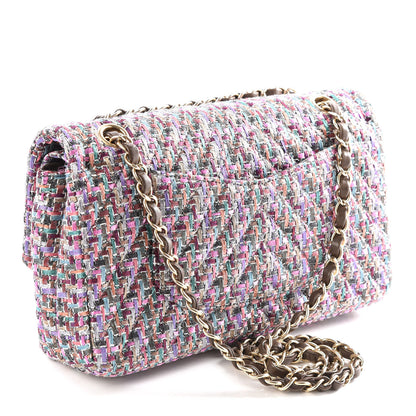 Chanel Tweed Quilted Medium Double Flap Burgundy Lilac Multicolor 2 of 11