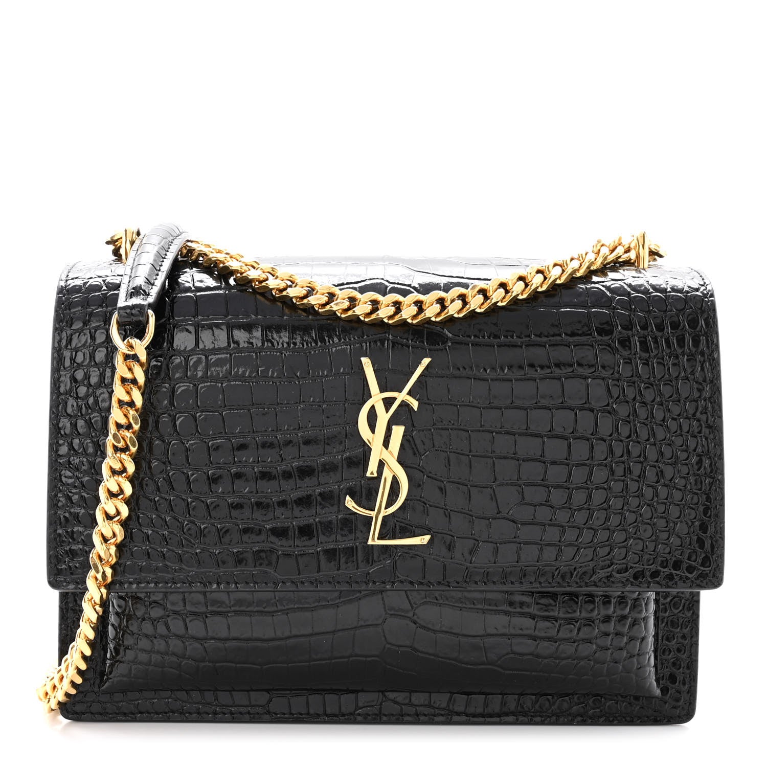 Saint Laurent Calfskin Crocodile Embossed Medium Monogram Sunset Black 1 of 10