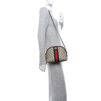 Gucci GG Supreme Monogram Textured Dollar Calfskin Web Small Ophidia Dome Shoulder Bag Beige Ebony New Acero 2 of 10