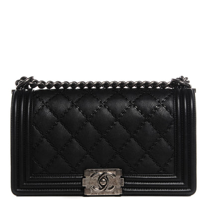 Chanel Calfskin Quilted Double Stitched Medium Boy Flap Black 1 of 8