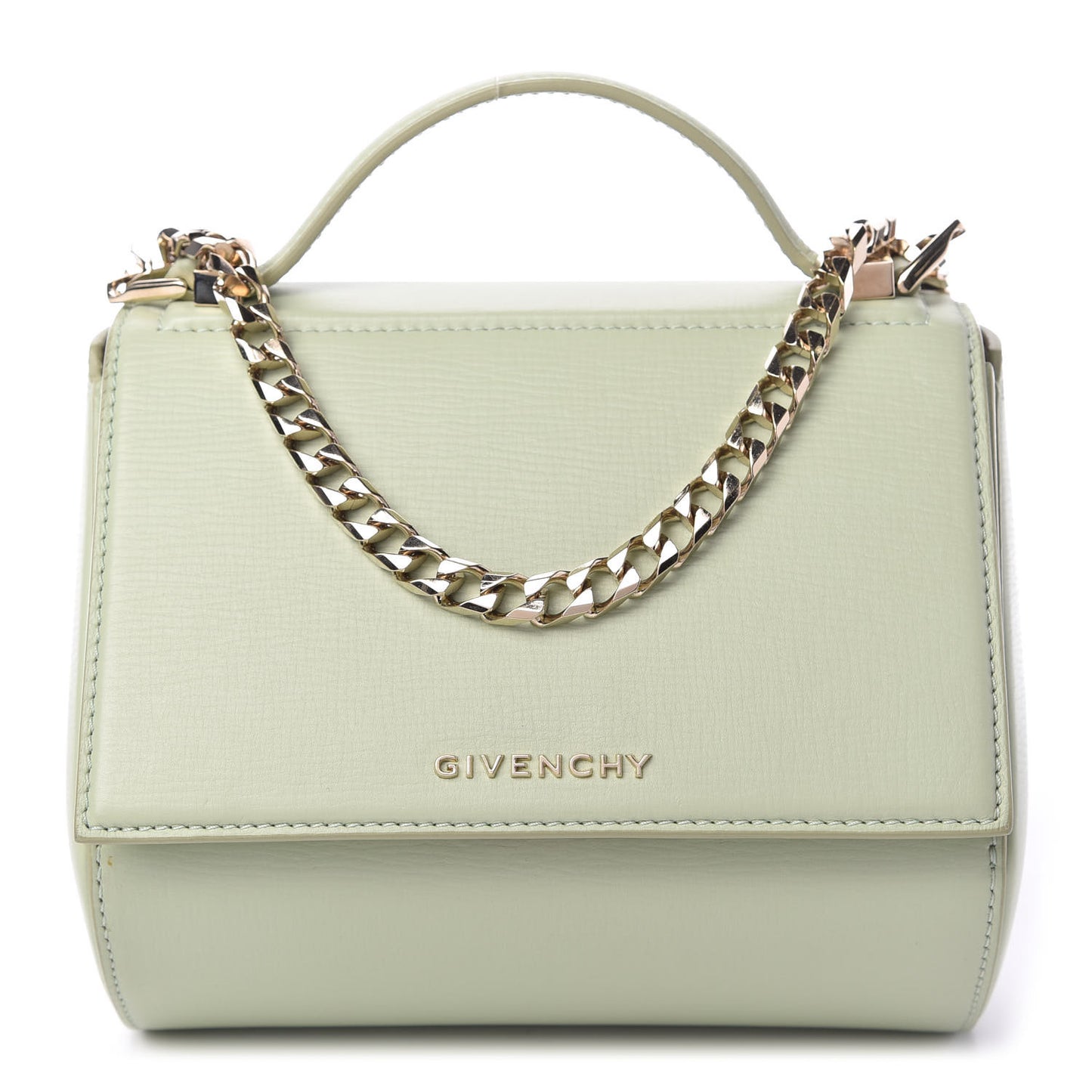 Textured Calfskin Mini Pandora Box Chain Crossbody Bag Aqua Green