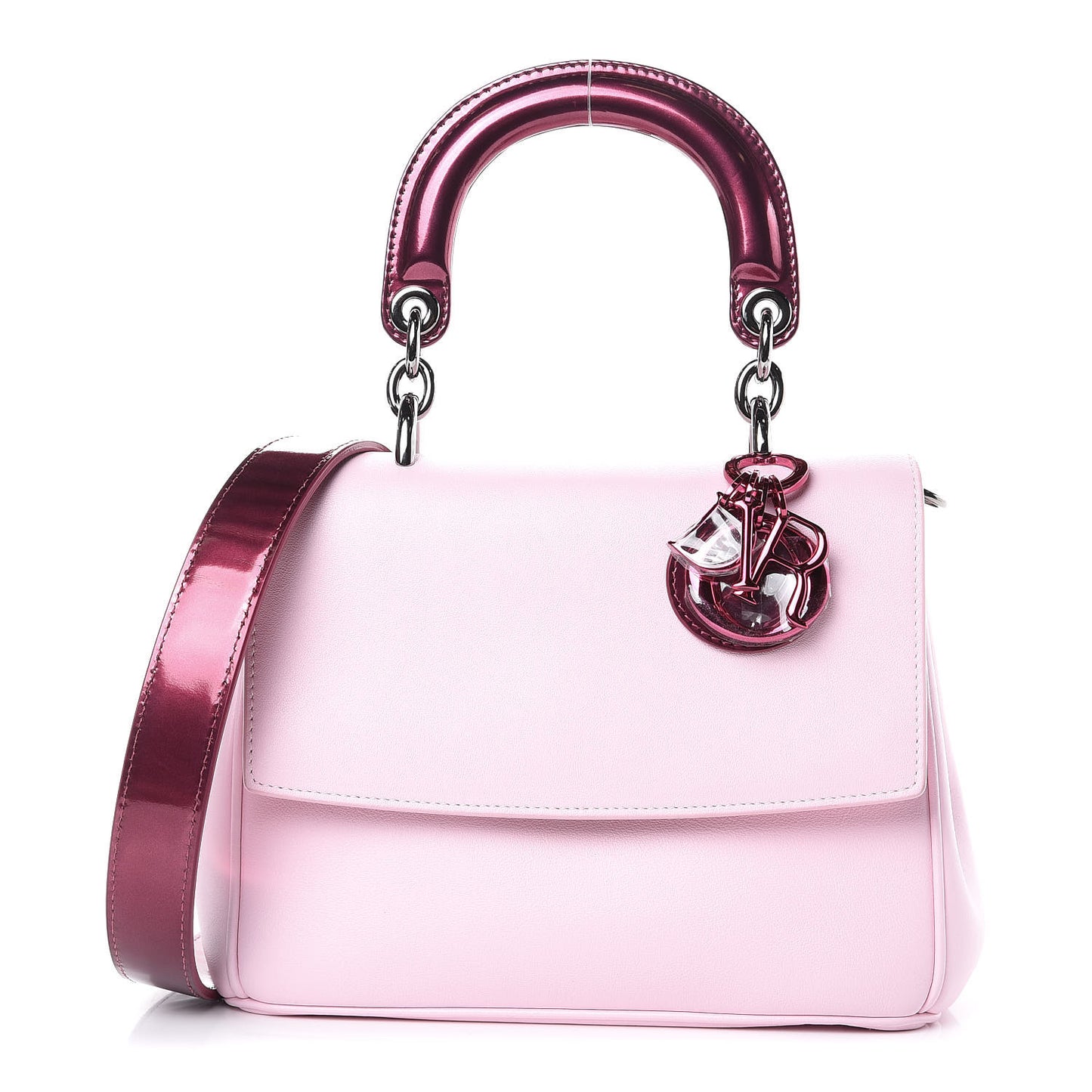 Metallic Patent Smooth Calfskin Mini Be Dior Flap Pink Fuchsia