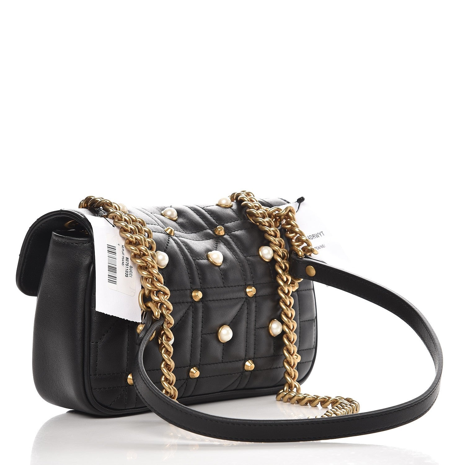 Gucci Calfskin Matelasse Studded Mini Pearly GG Marmont Shoulder Bag Black 3 of 7