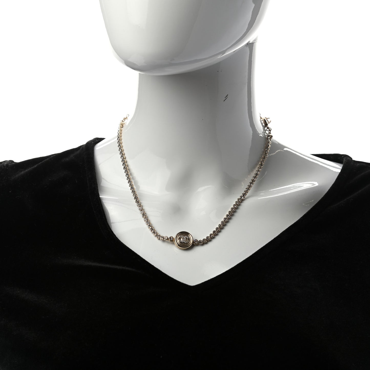 Crystal CC Chain Short Necklace Gold