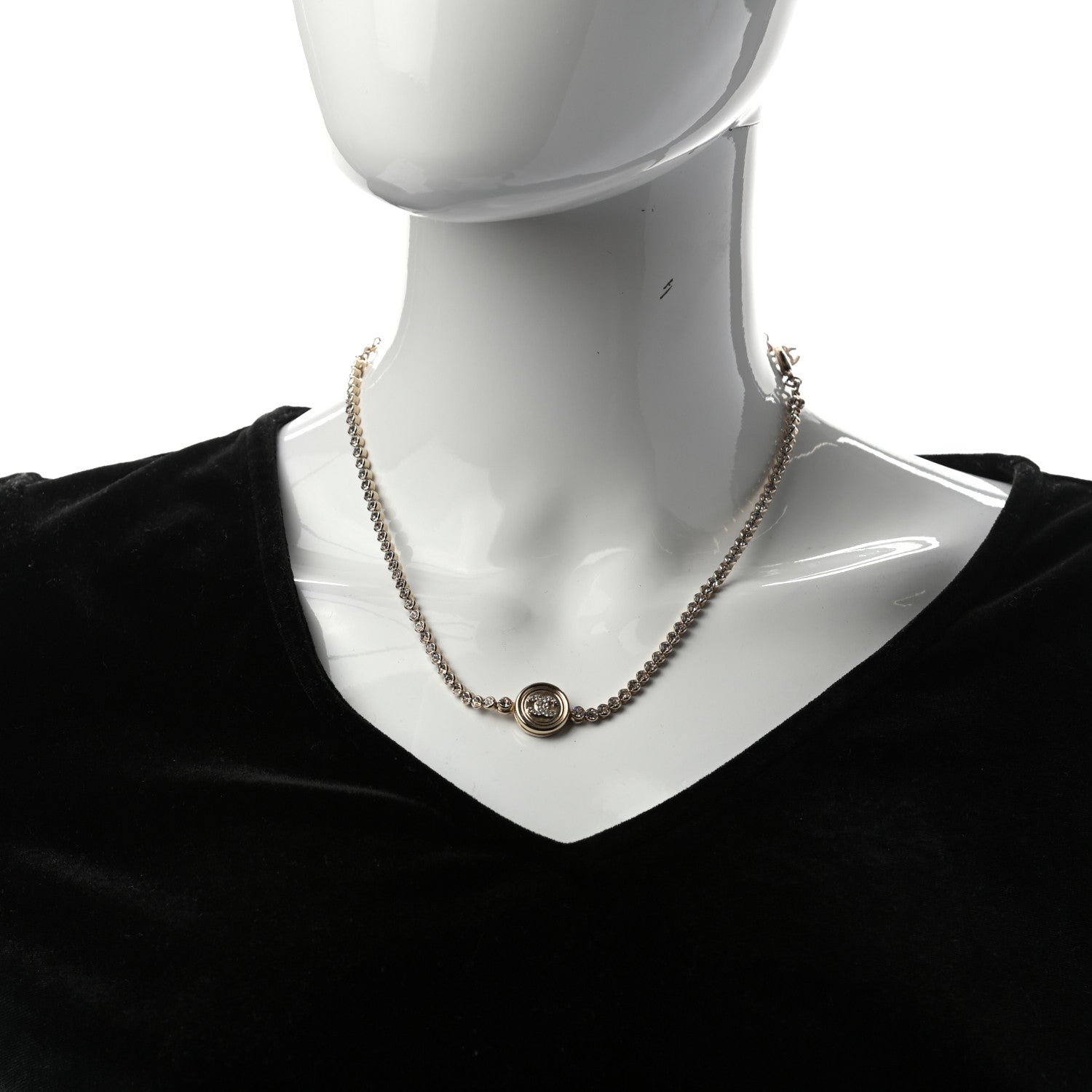 Chanel Crystal CC Chain Short Necklace Gold 2 of 5