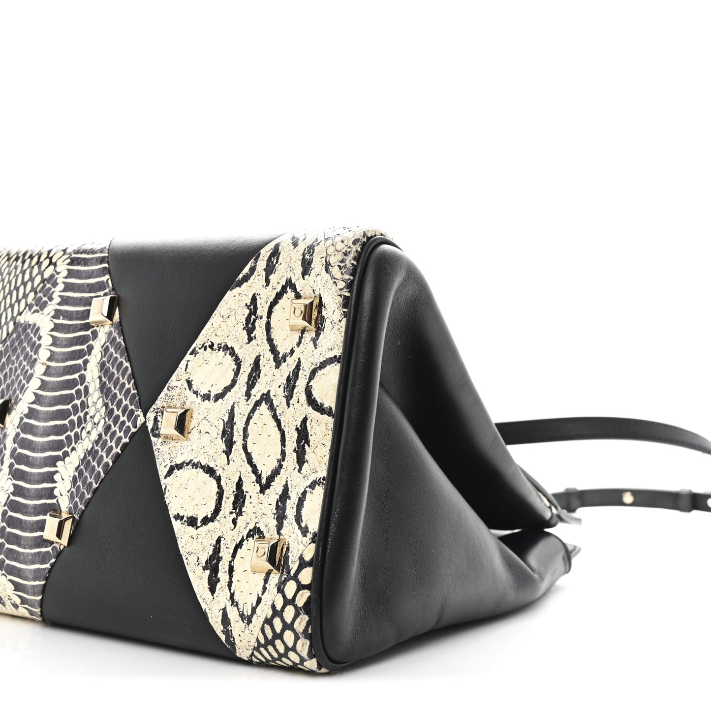 Calfskin Snakeskin Gancini Large Studio Bag Black Beige