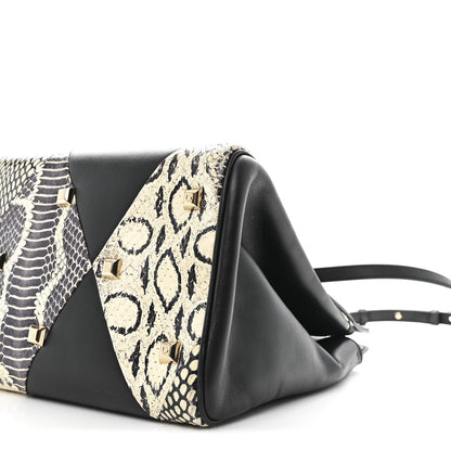 Salvatore Ferragamo Calfskin Snakeskin Gancini Large Studio Bag Black Beige 11 of 14