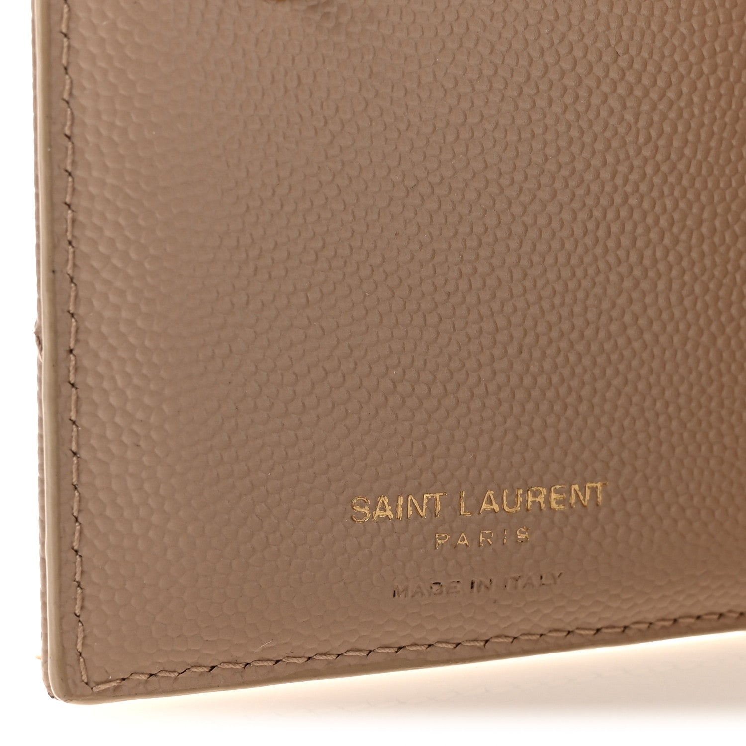 Saint Laurent Grain De Poudre Matelasse Chevron Monogram Zipped Card Case Dark Beige 6 of 7
