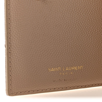 Saint Laurent Grain De Poudre Matelasse Chevron Monogram Zipped Card Case Dark Beige 6 of 7