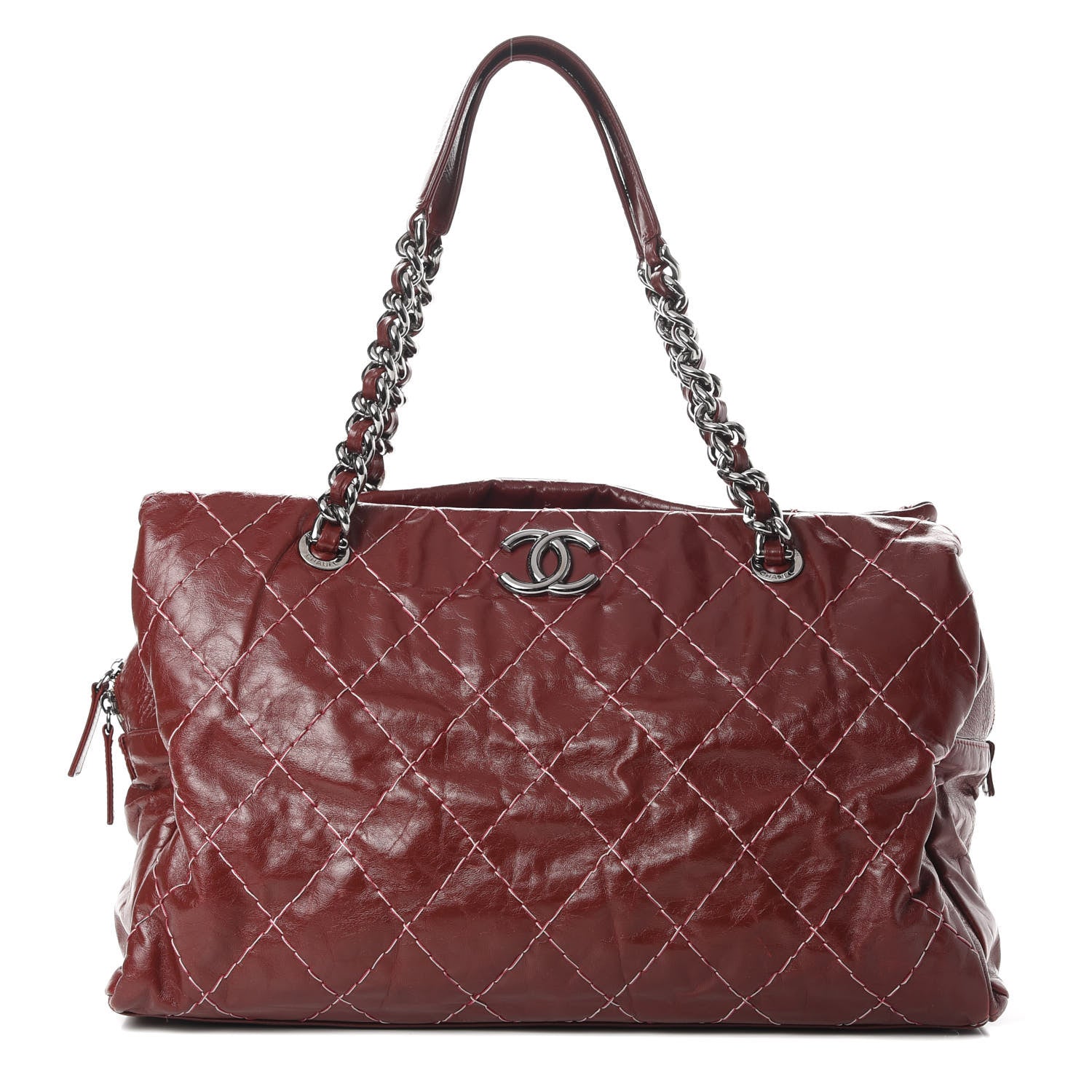 Chanel Glazed Goatskin Double Stitch Shoulder Bag Rouge 1 of 17