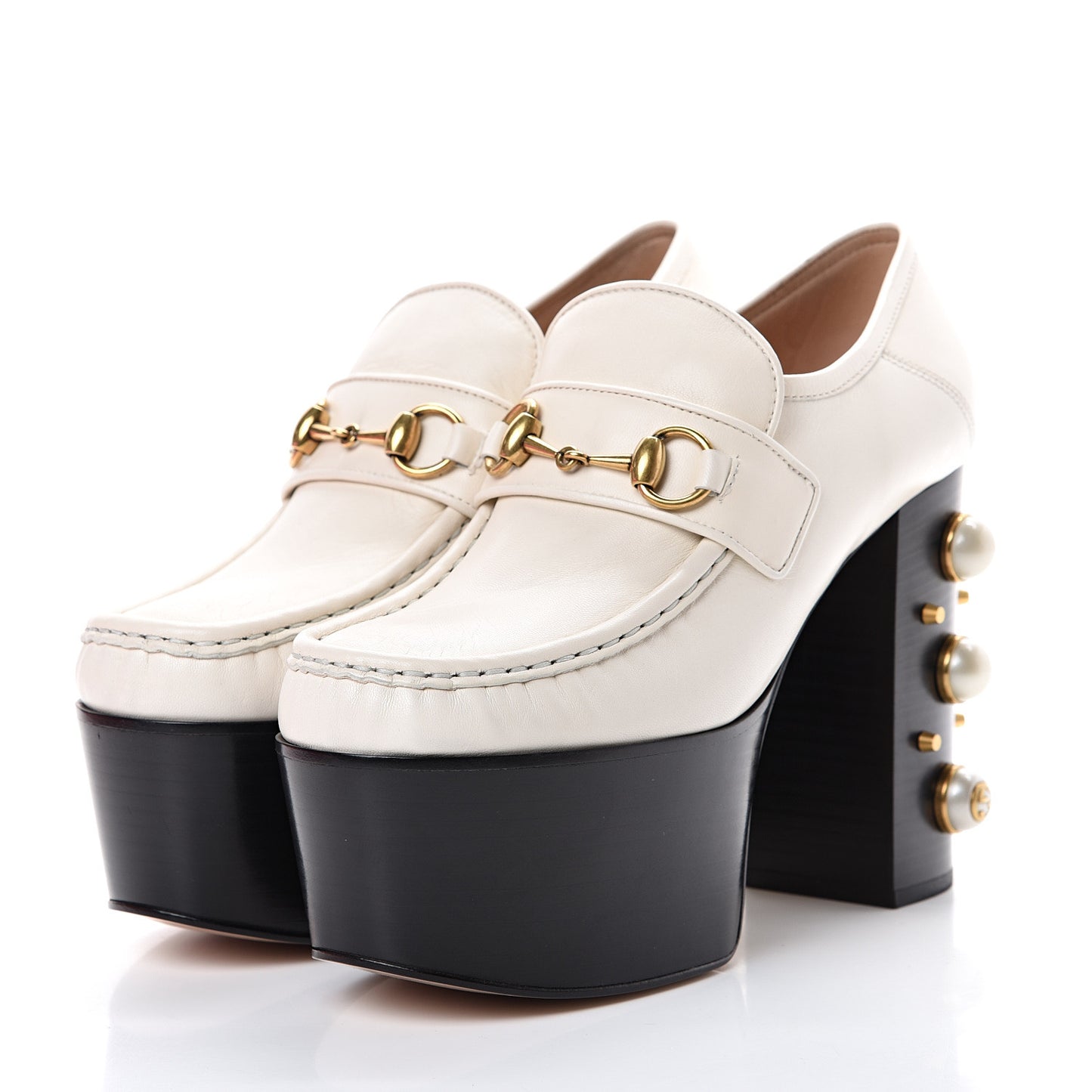 Malaga Kid Pearl Studded Vegas Platform Loafers 38.5 Mystic White