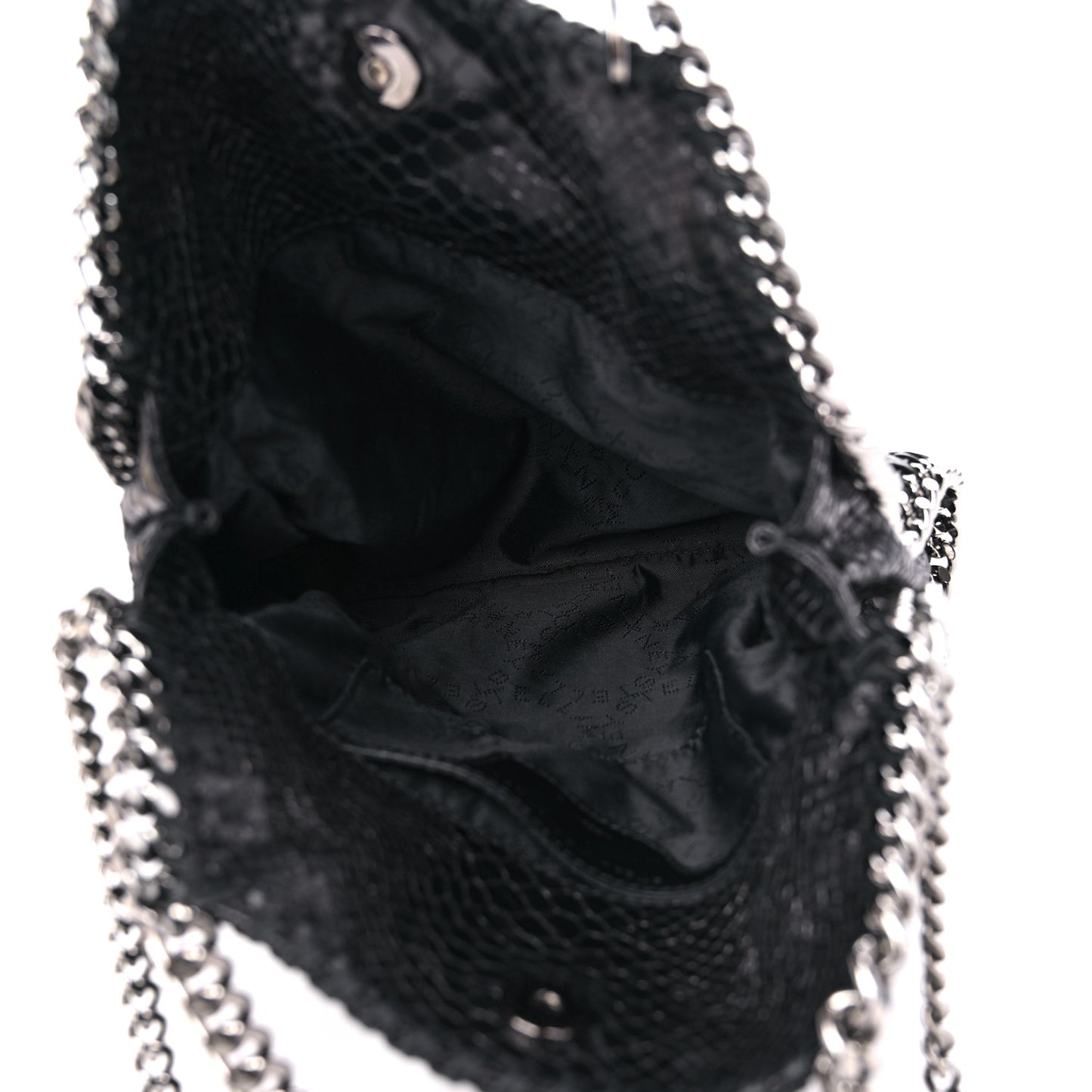 Metallic Faux Snakeskin Small Falabella Fold Over Tote Black