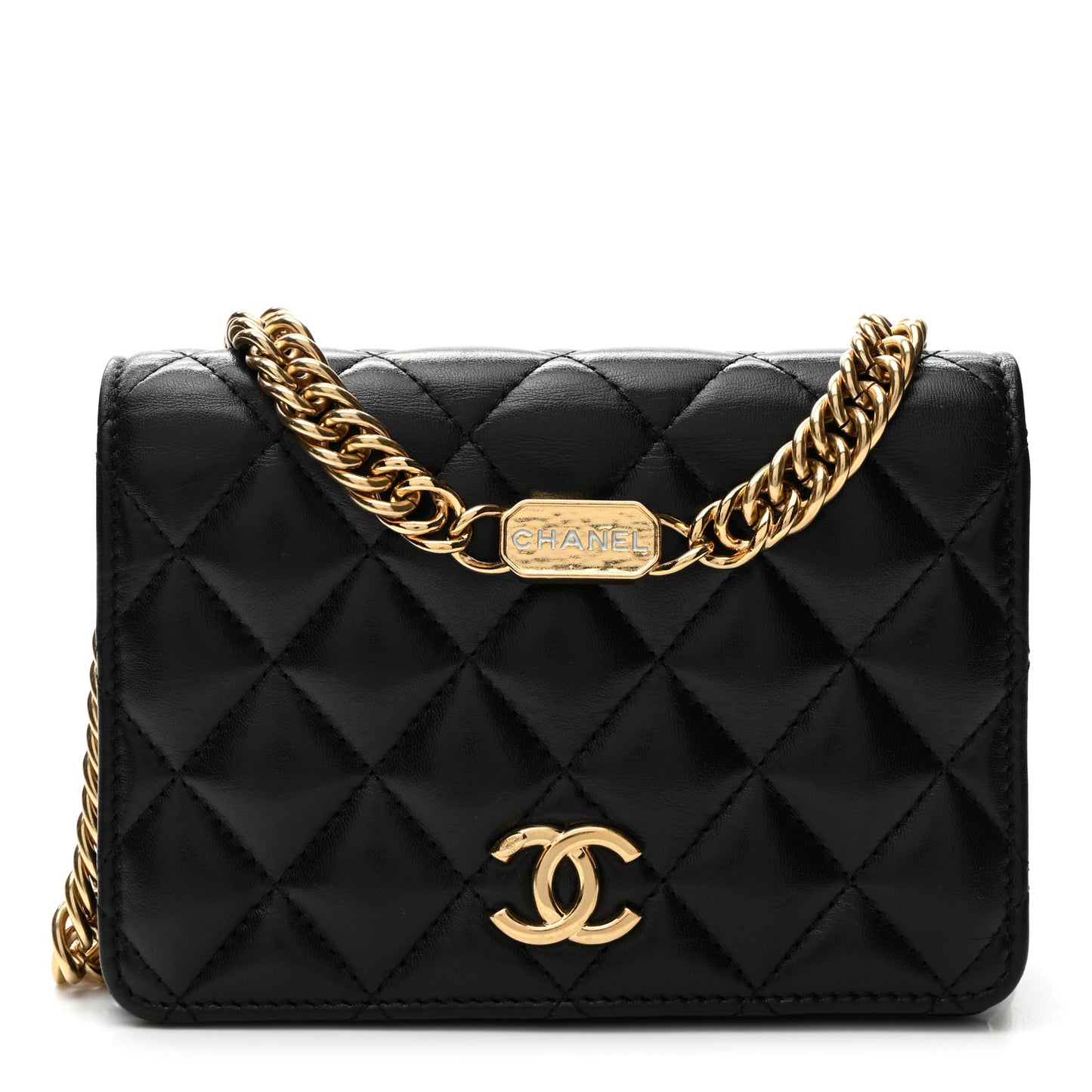Lambskin Quilted Enamel Logo Clutch on Chain WOC Black