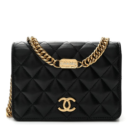 Chanel Lambskin Quilted Enamel Logo Clutch on Chain WOC Black 1 of 12