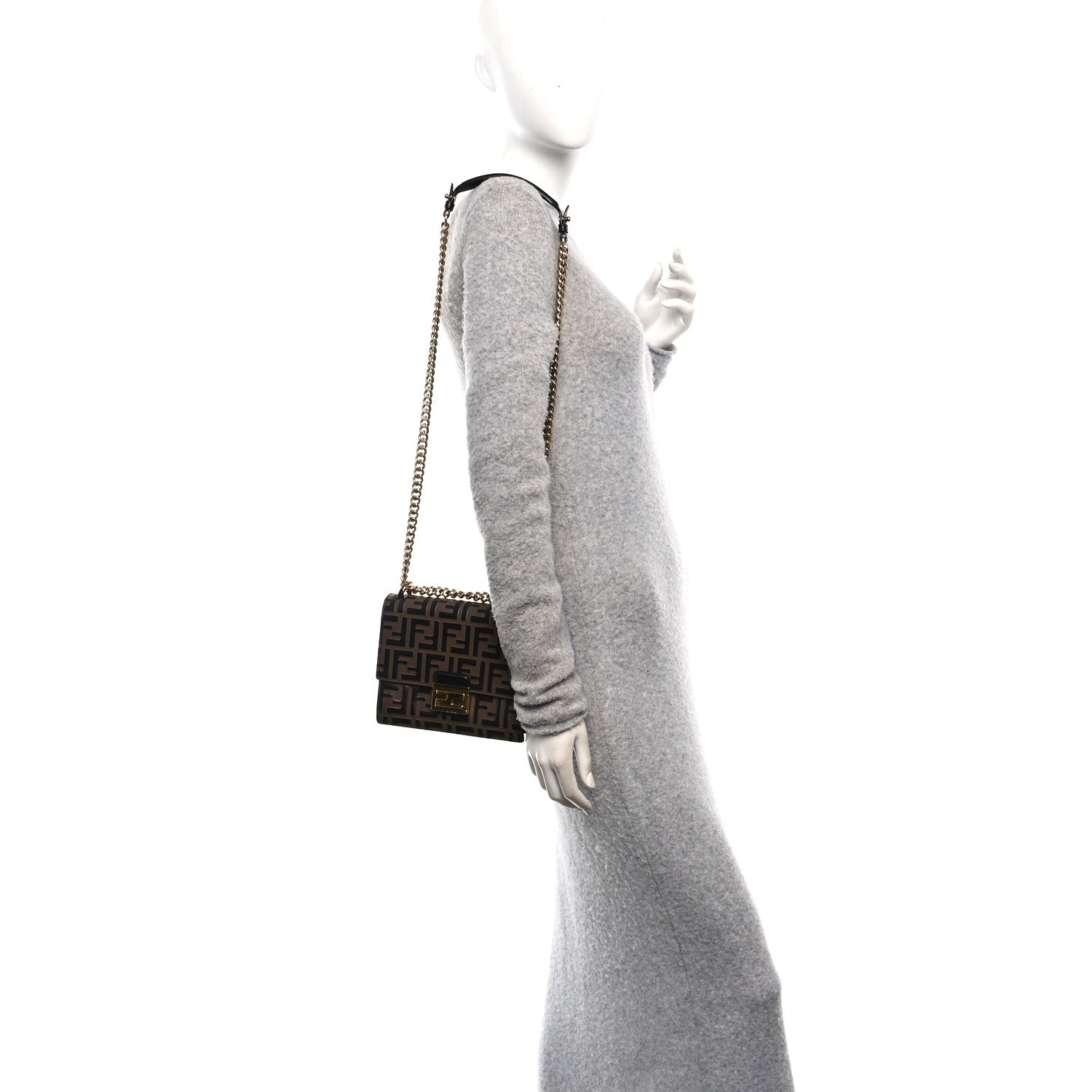 Fendi Vitello Liberty Bi-Color FF 1974 Embossed Small Kan U Shoulder Bag Maya Black 2 of 11