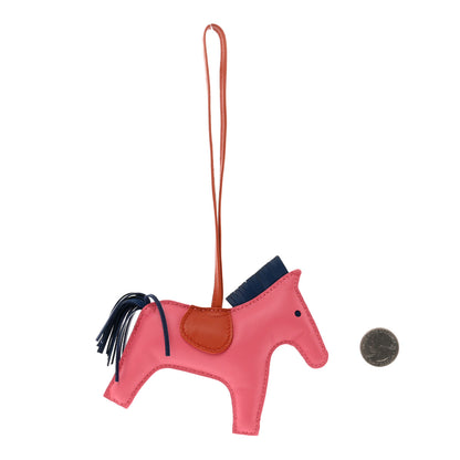 Hermes Milo Lambskin Grigri Rodeo Horse Bag Charm MM Rose Azalee Cornaline Bleu De Malte 2 of 3