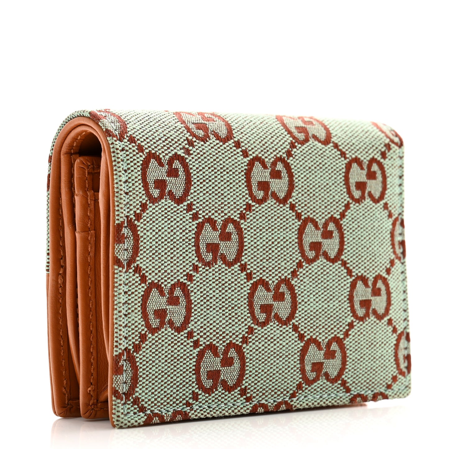 Moire Calfskin Monogram Bi-Fold Card Case Pale Blue Brown