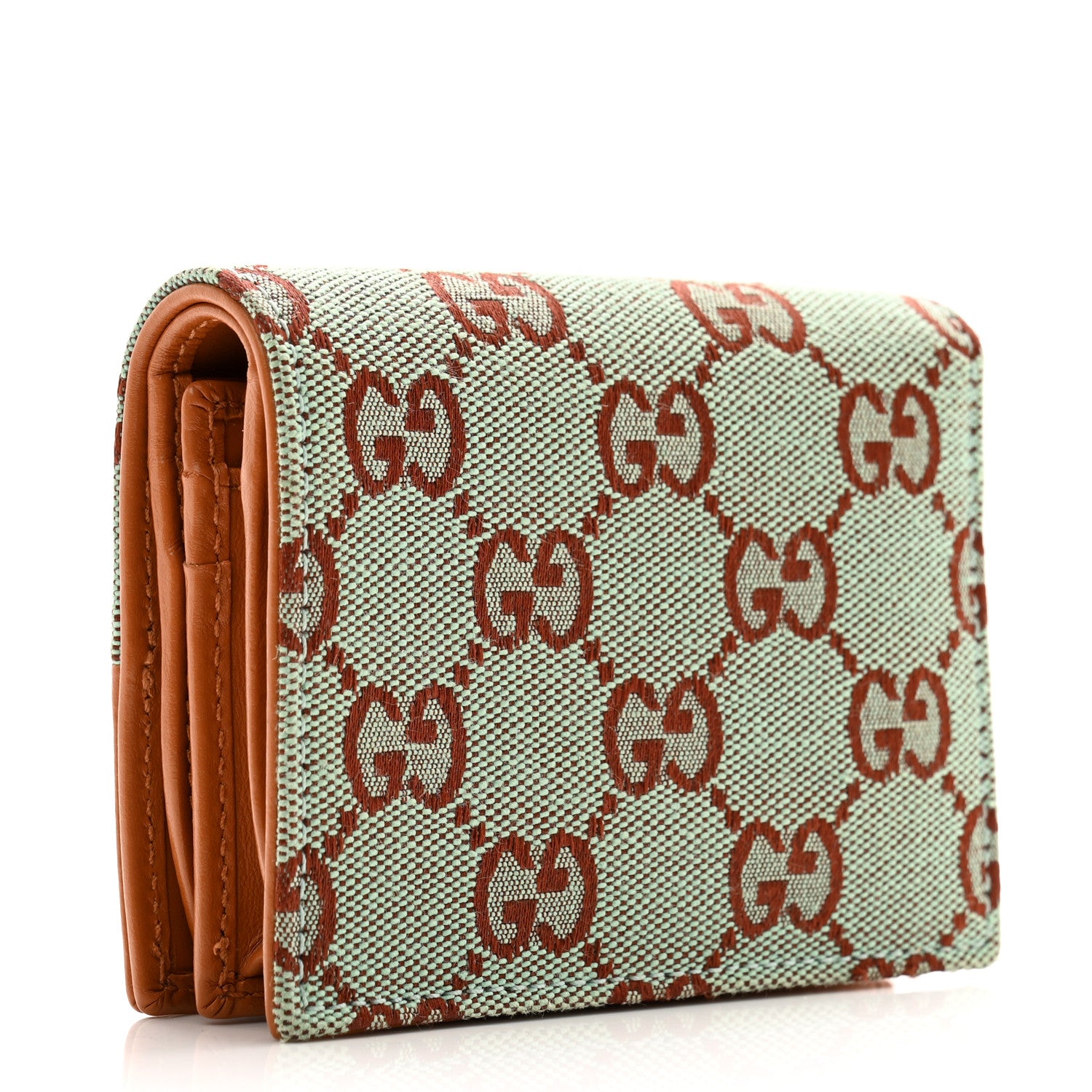 Gucci Moire Calfskin Monogram Bi-Fold Card Case Pale Blue Brown 3 of 11
