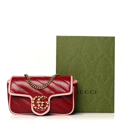 Gucci Azalea Calfskin Enamel Matelasse Diagonal Super Mini Torchon GG Marmont Shoulder Bag New Cherry Red Wild Rose 12 of 12