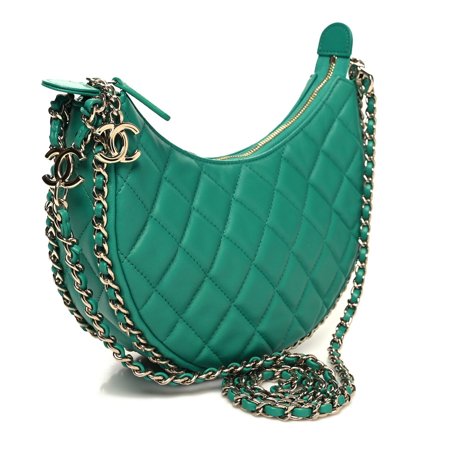 Lambskin Quilted Small Hobo Bag Green