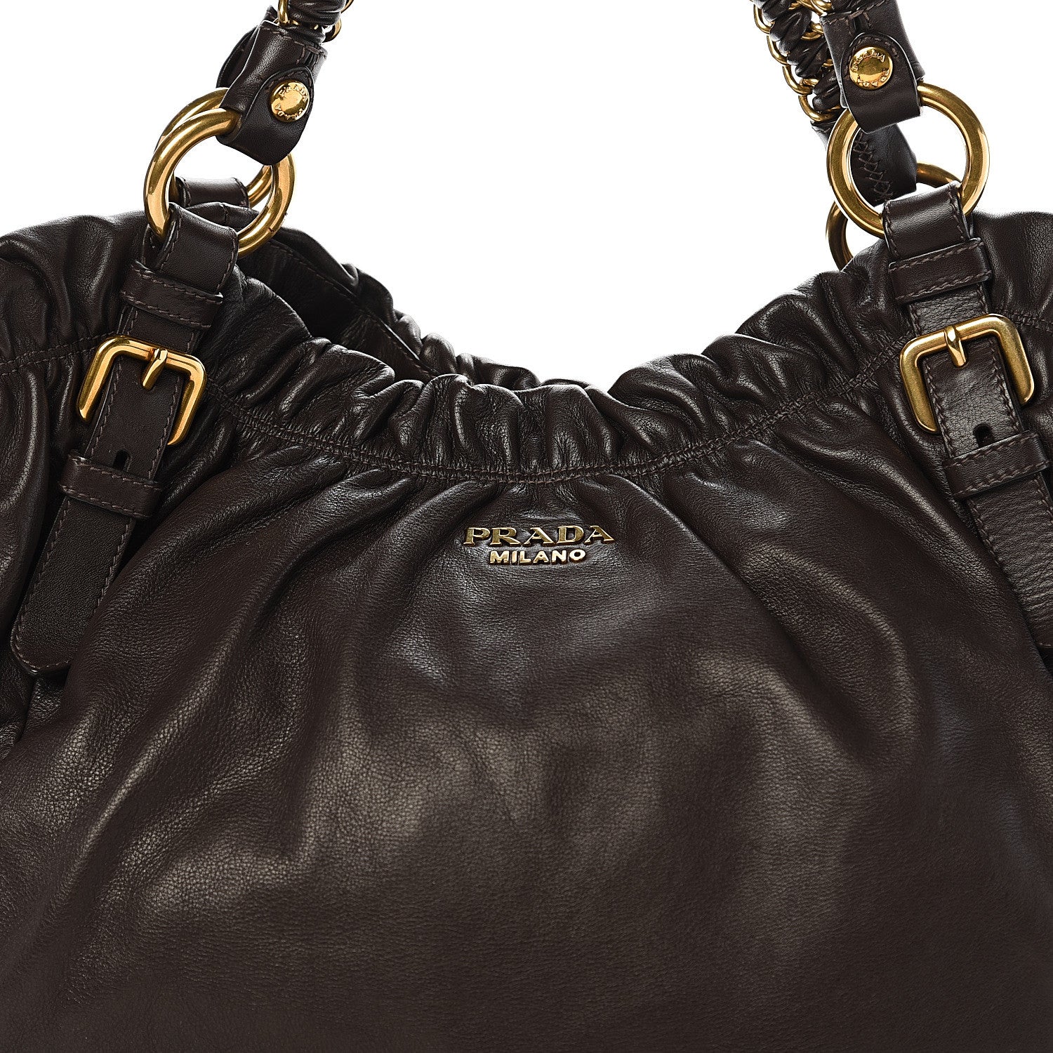 Prada Soft Calf Gathered Tote Dark Brown 8 of 8