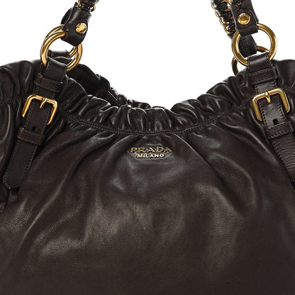 Prada Soft Calf Gathered Tote Dark Brown 8 of 8