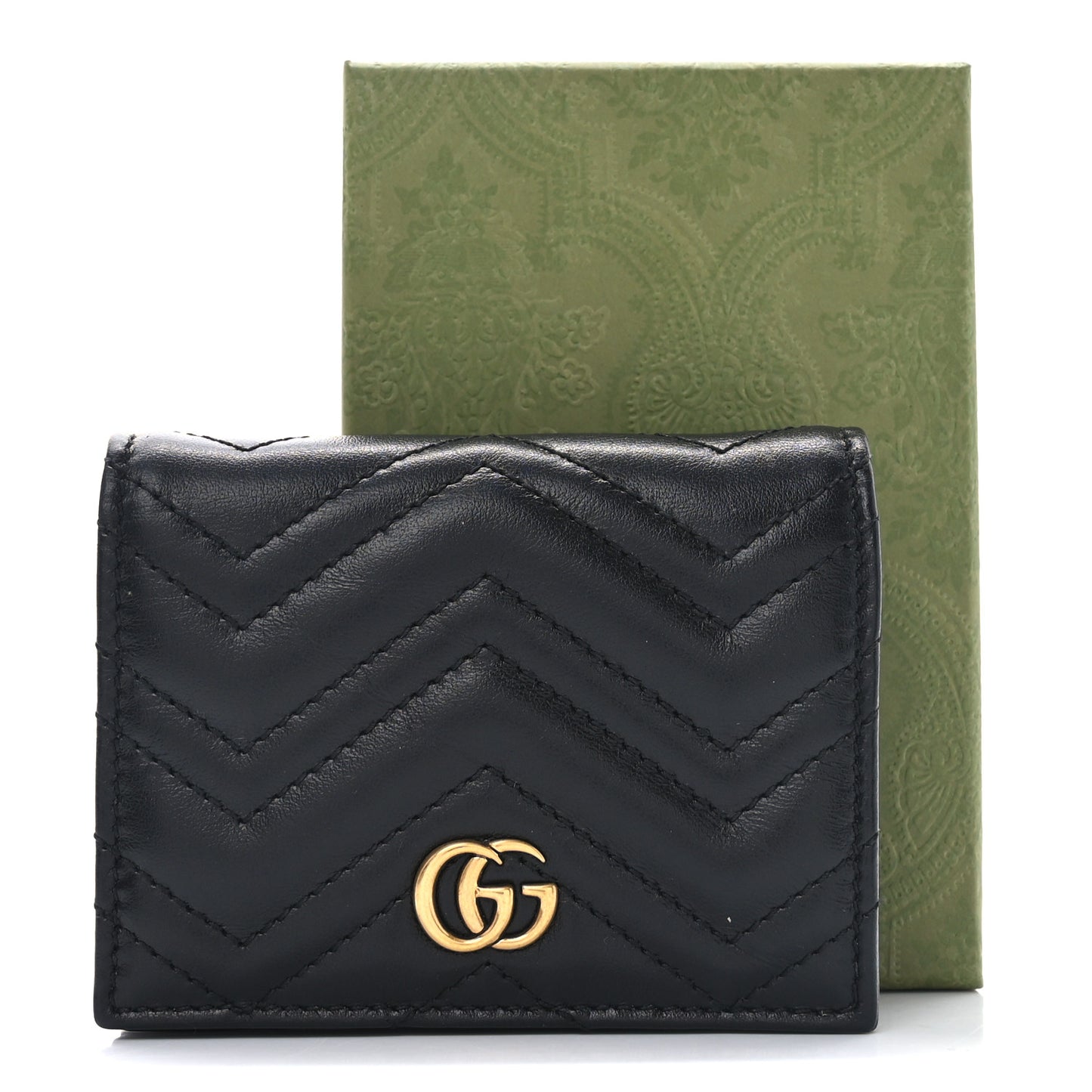 Calfskin Matelasse GG Marmont Card Case Wallet Black