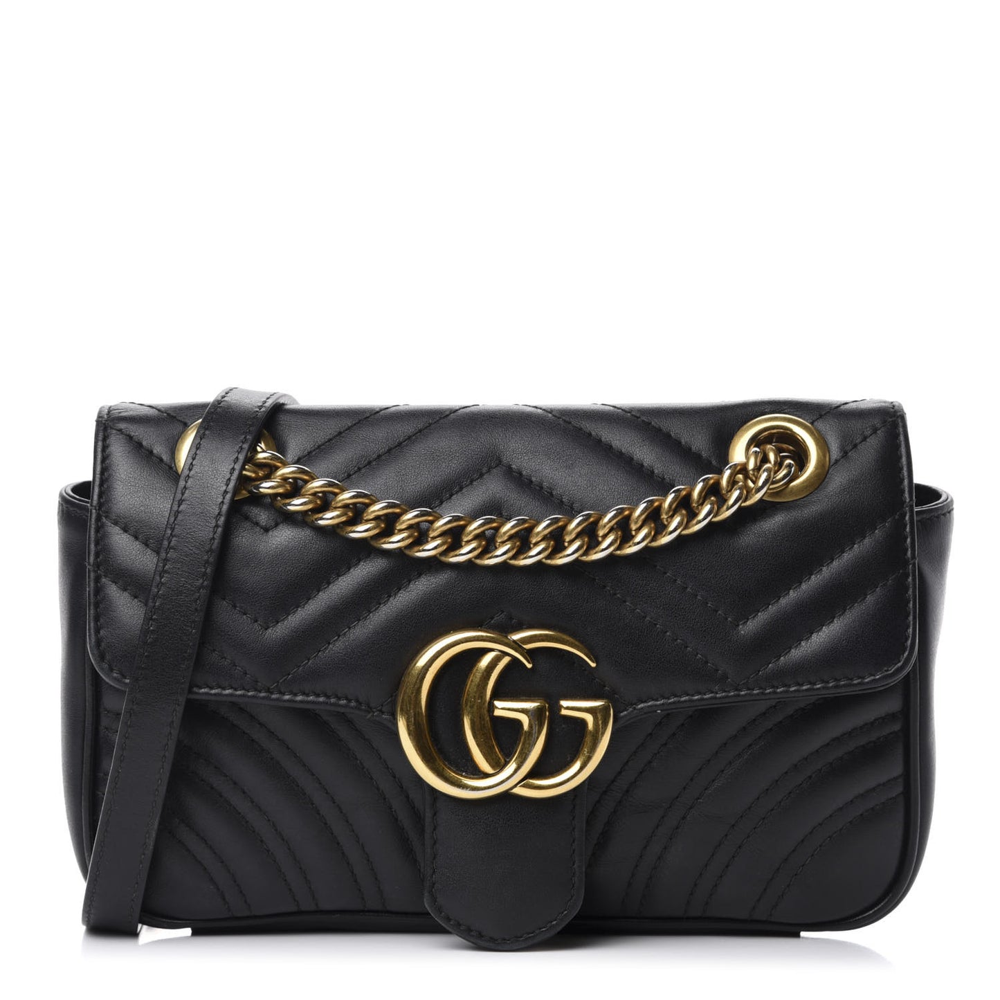 Calfskin Matelasse Mini GG Marmont Shoulder Bag Black