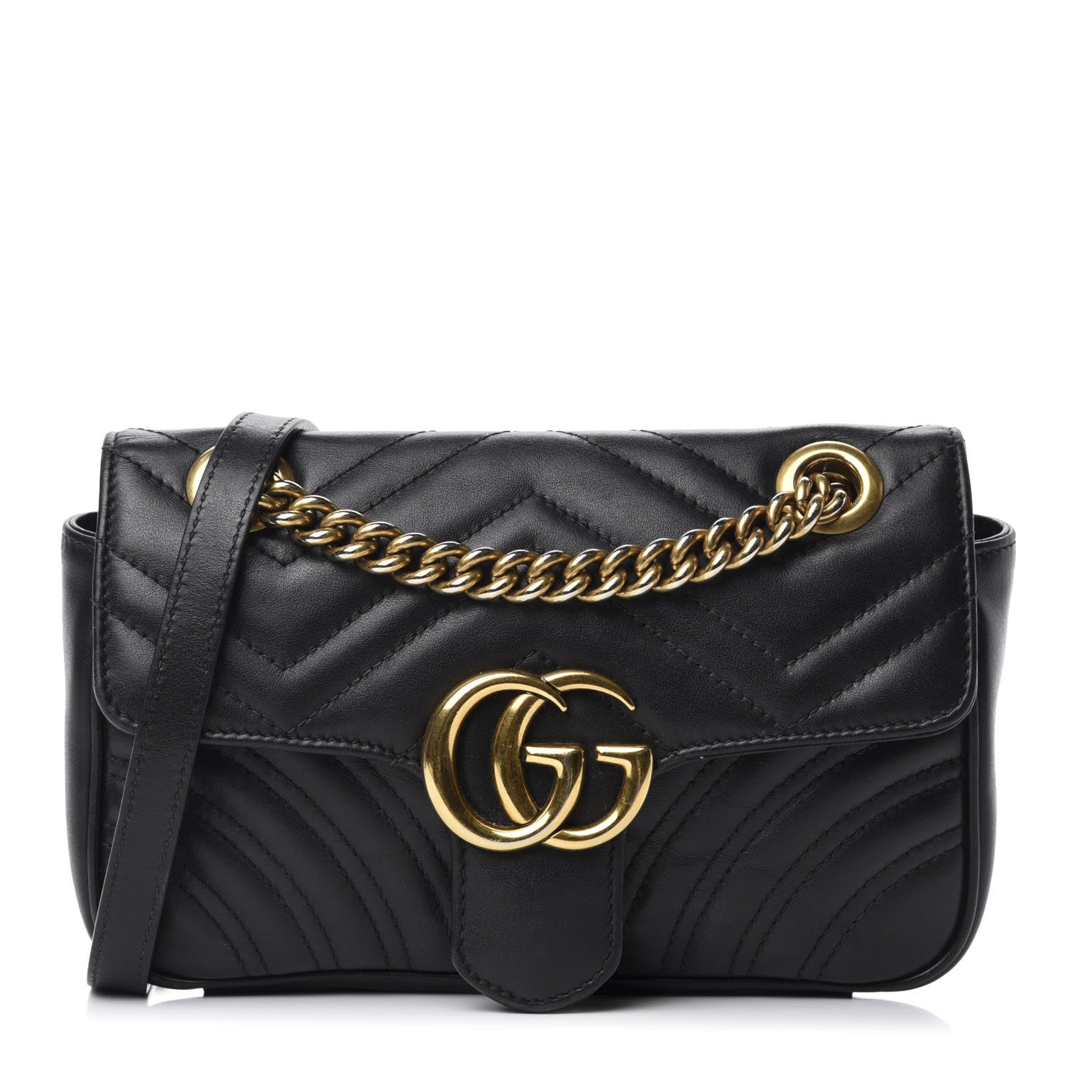 Gucci Calfskin Matelasse Mini GG Marmont Shoulder Bag Black 1 of 14