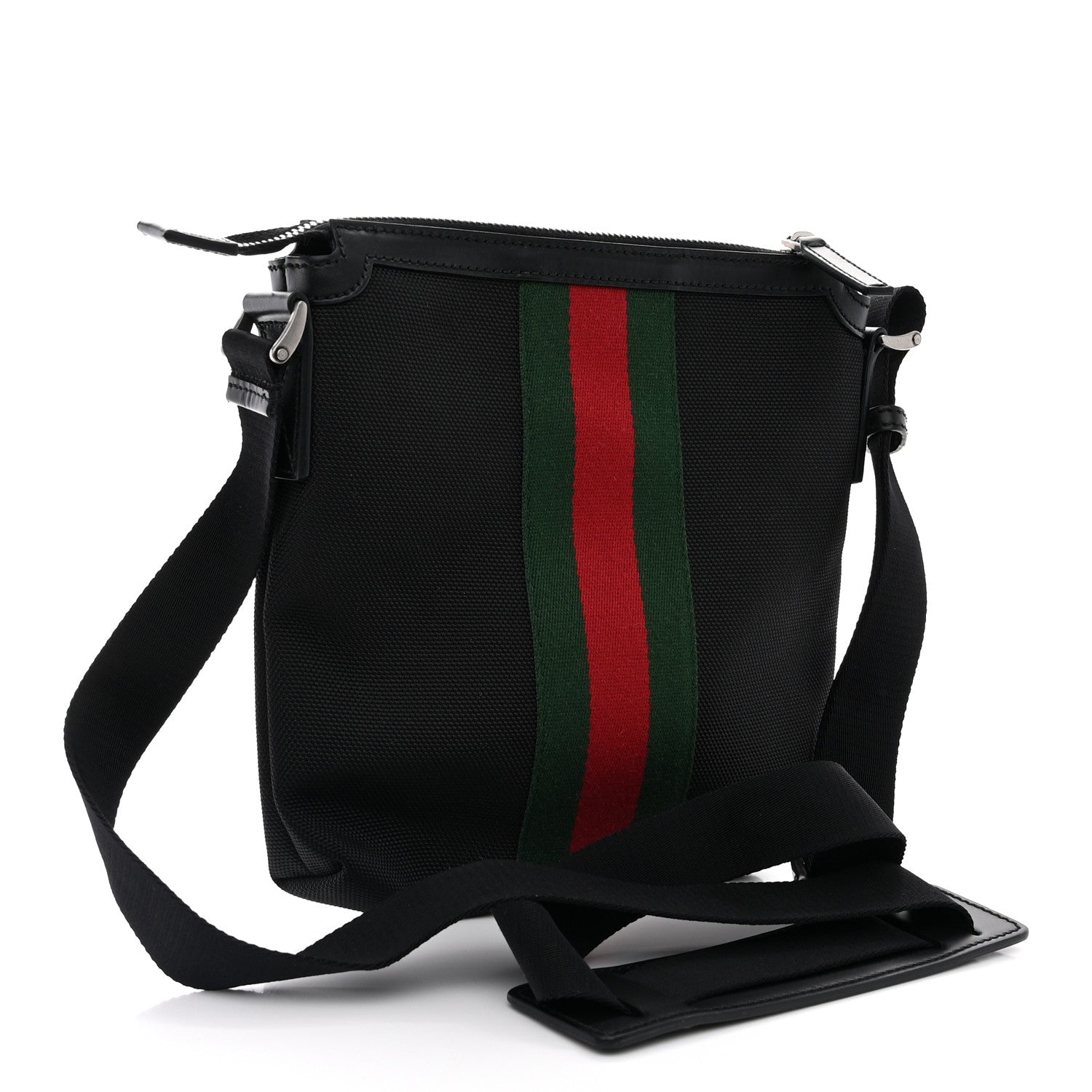 Gucci Techno Canvas Selleria Calfskin Web Small Flat Messenger Bag Black 3 of 10