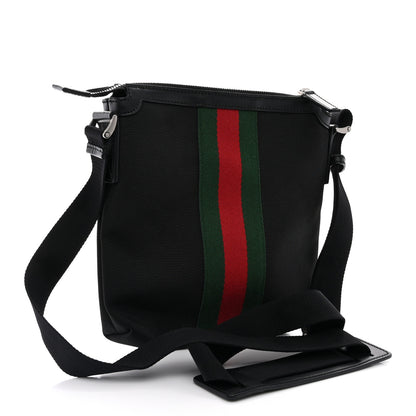 Gucci Techno Canvas Selleria Calfskin Web Small Flat Messenger Bag Black 3 of 10