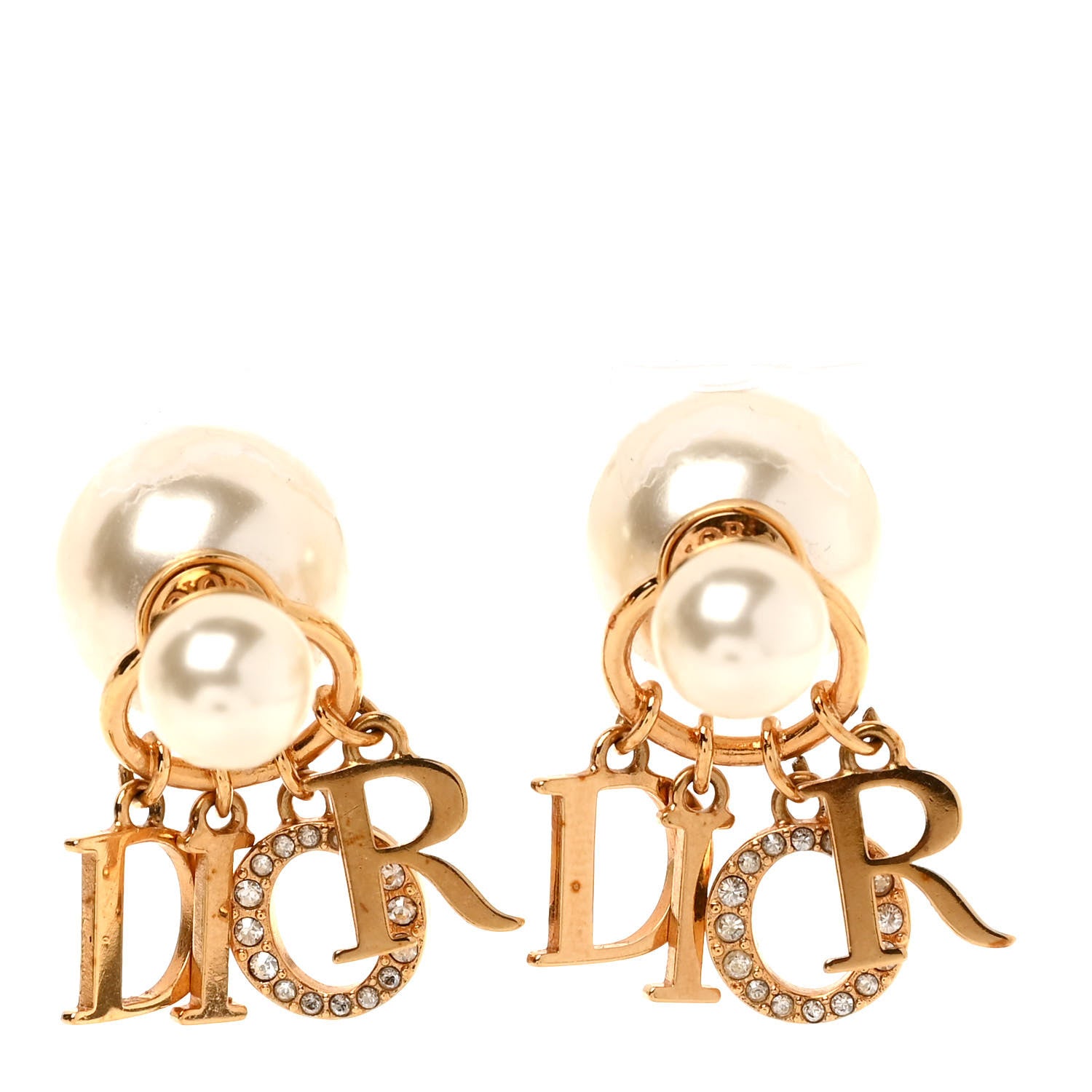 Christian Dior Pearl Crystal Tribal Logo Charms Earrings Gold 1 of 3