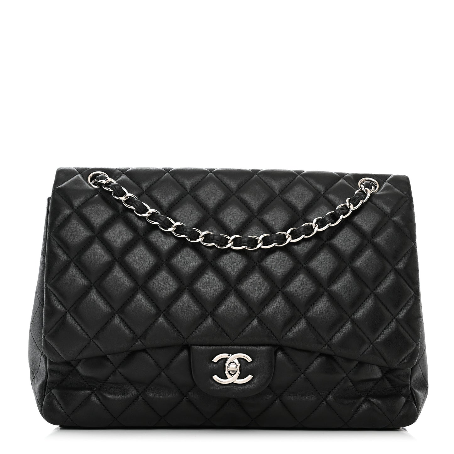 Lambskin Quilted Maxi Single Flap Black