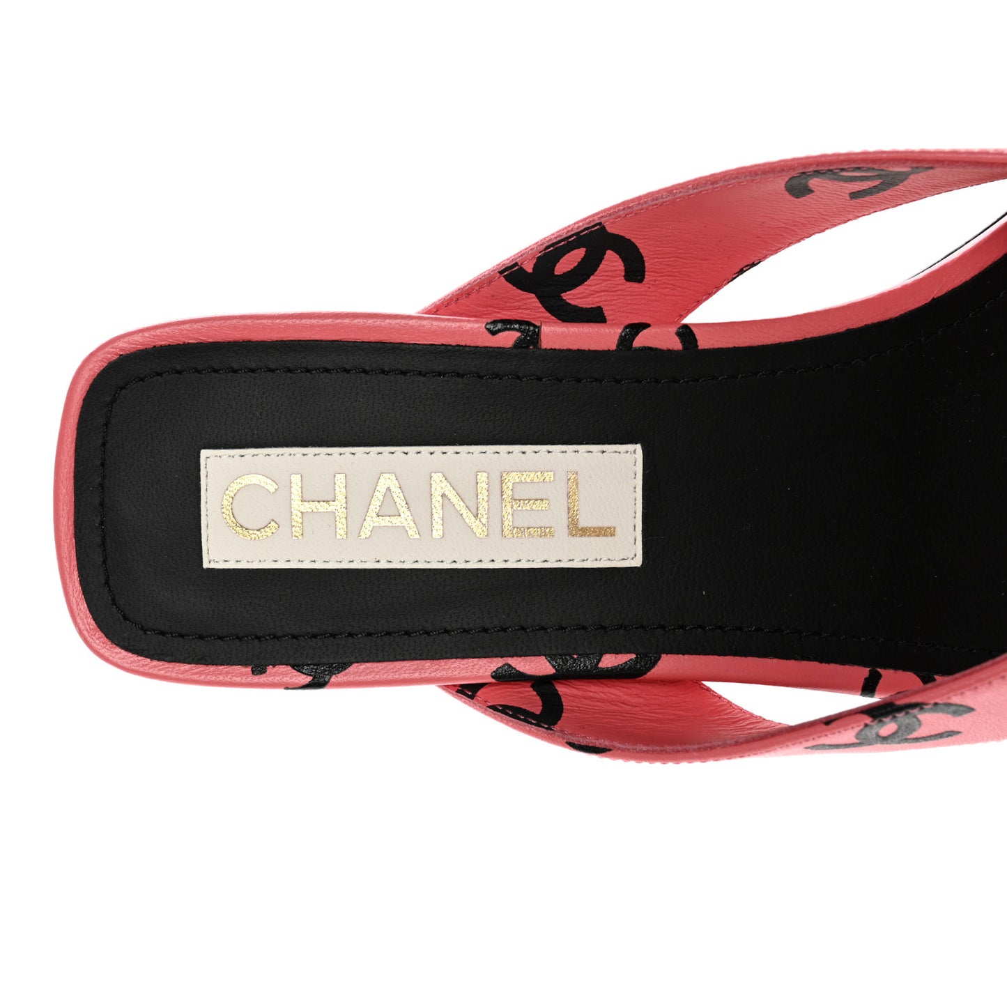 Lambskin Printed CC Thong Sandals 40 Pink Black