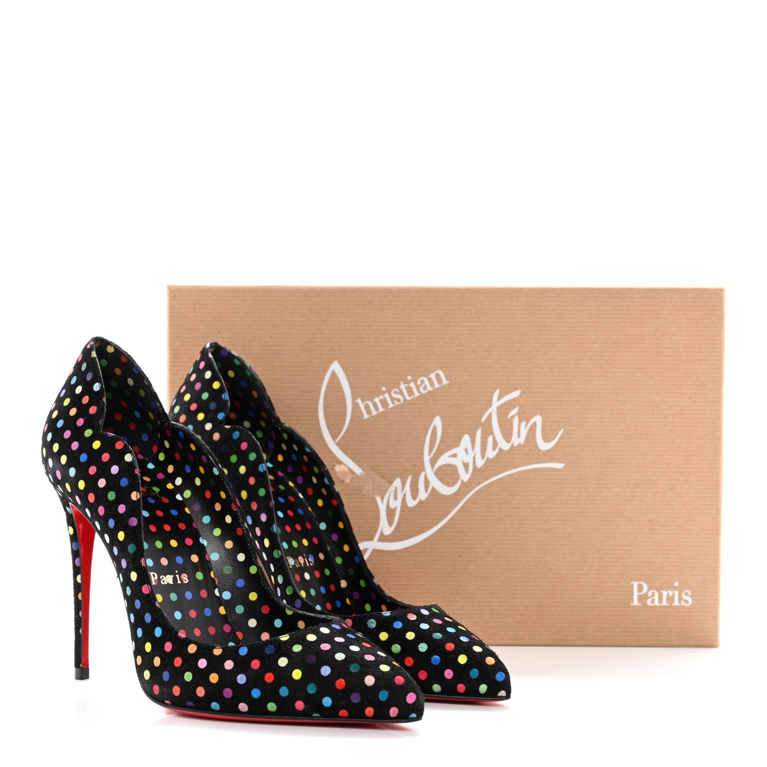 Christian Louboutin Suede Polka Dot Hot Chick 100 Pumps 35.5 Black Multicolor 8 of 8