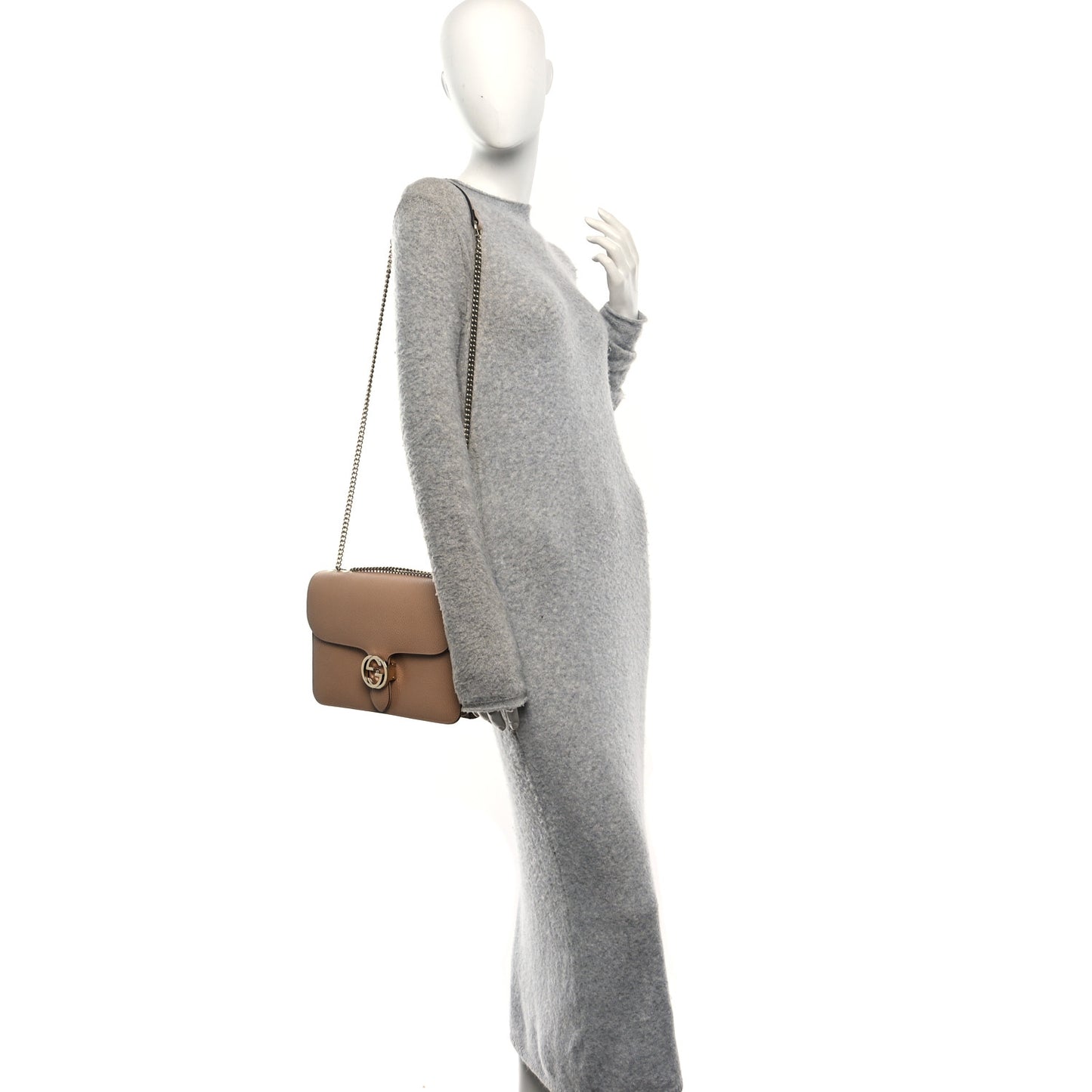 Dollar Calfskin Interlocking G Shoulder Bag Camelia