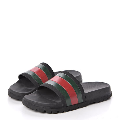 Gucci Rubber Web Mens Lug Sole Slide Sandals 9 Black Green Red 3 of 10