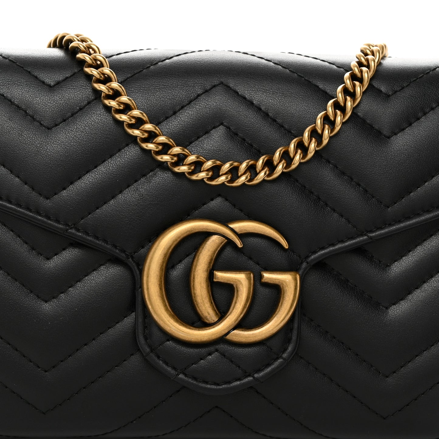 Calfskin Matelasse GG Marmont Chain Wallet Black