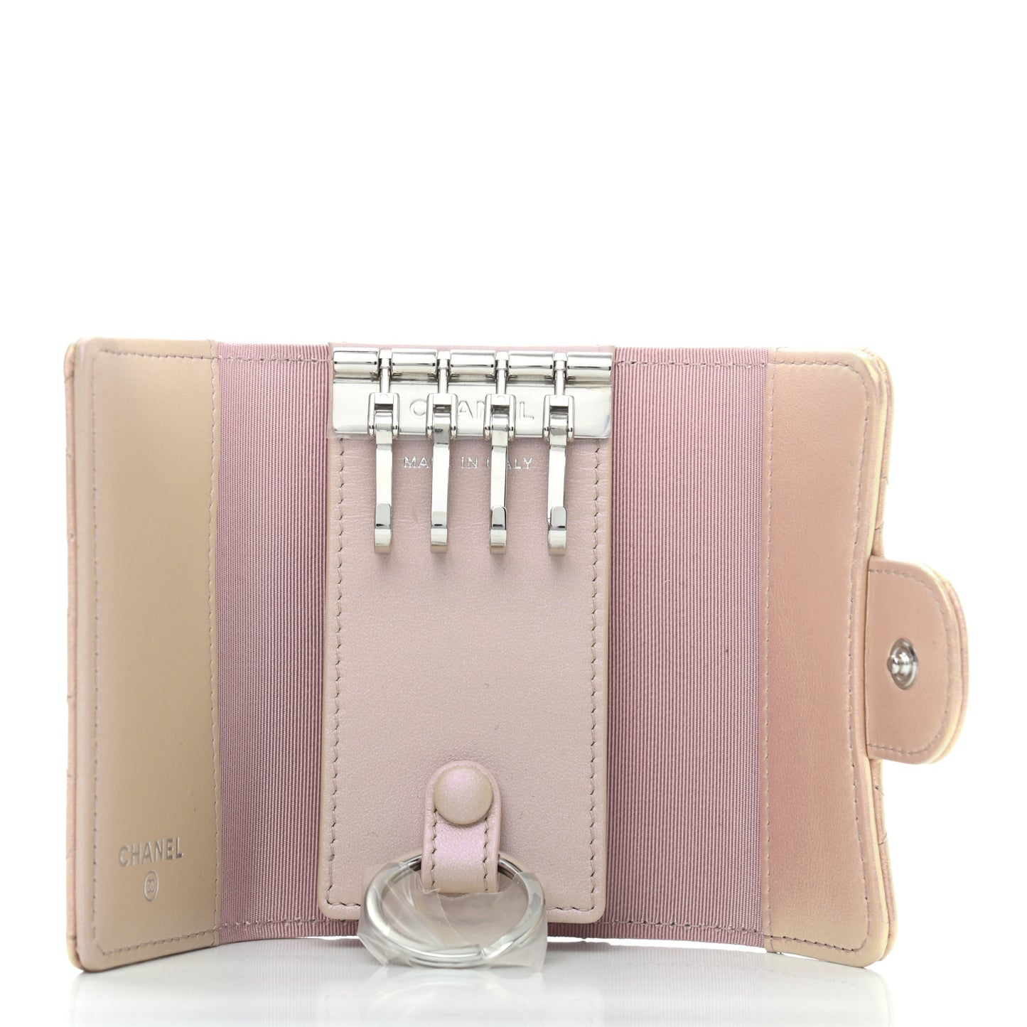 Iridescent Calfskin Quilted Classic 4 Key Holder Wallet Pink