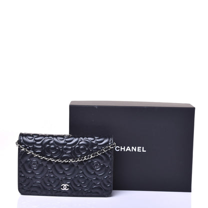 Chanel Goatskin Camellia Embossed Wallet on Chain WOC Black 9 of 9