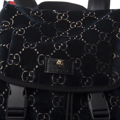 Gucci Velvet GG Monogram Web Medium Double Buckle Backpack Blue Beige Black 10 of 10