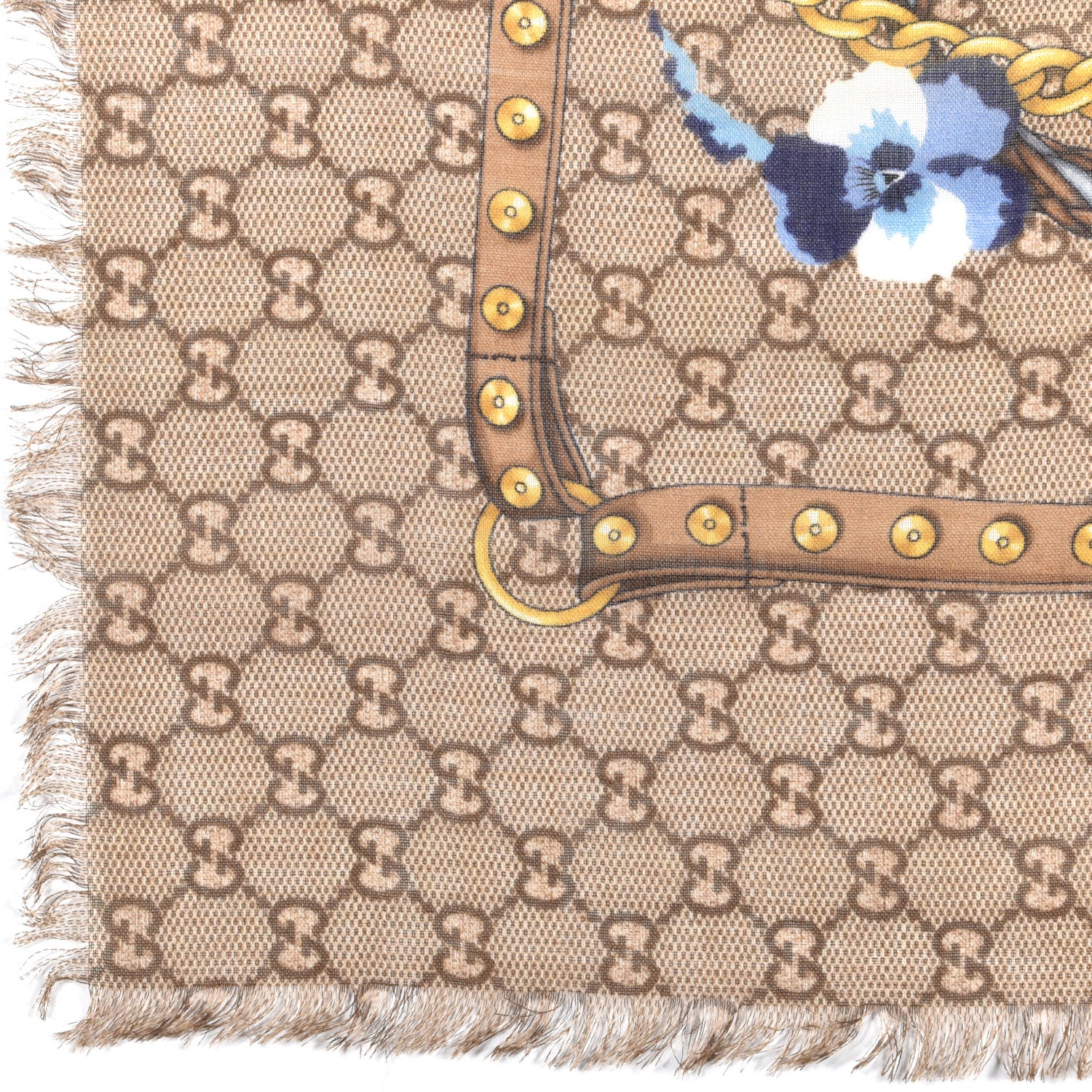 Gucci Wool Jacquard GG Monogram Big Panshie Fringe Shawl Sapphire Beige 2 of 3
