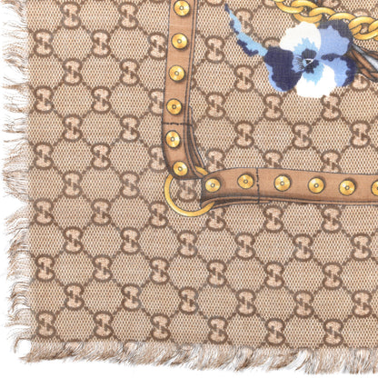 Gucci Wool Jacquard GG Monogram Big Panshie Fringe Shawl Sapphire Beige 2 of 3