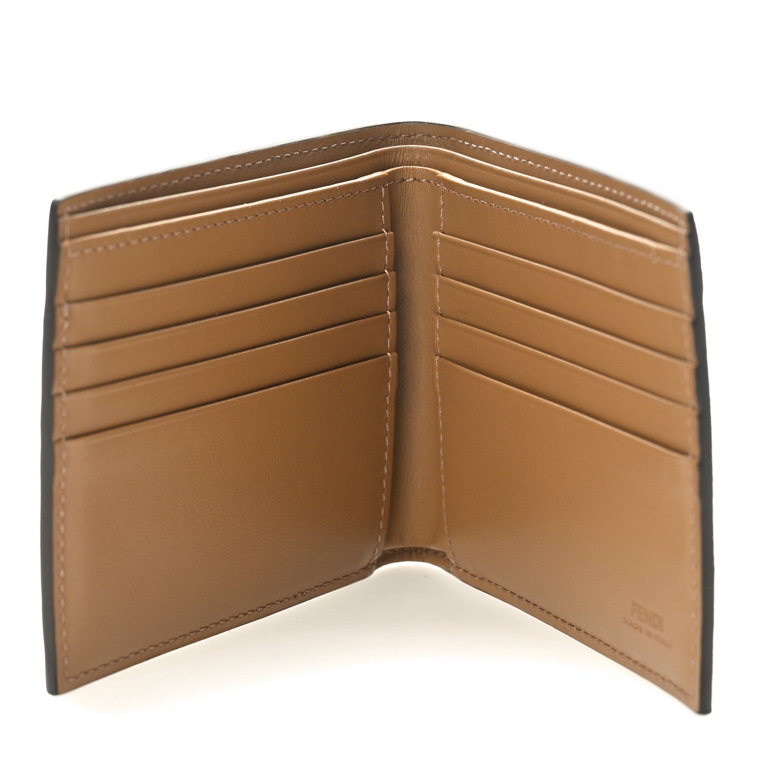 Fendi Glazed Fabric Vitello King FF 1974 Diagonal Bi-Fold Wallet Tobacco Moro Cuoio 5 of 9