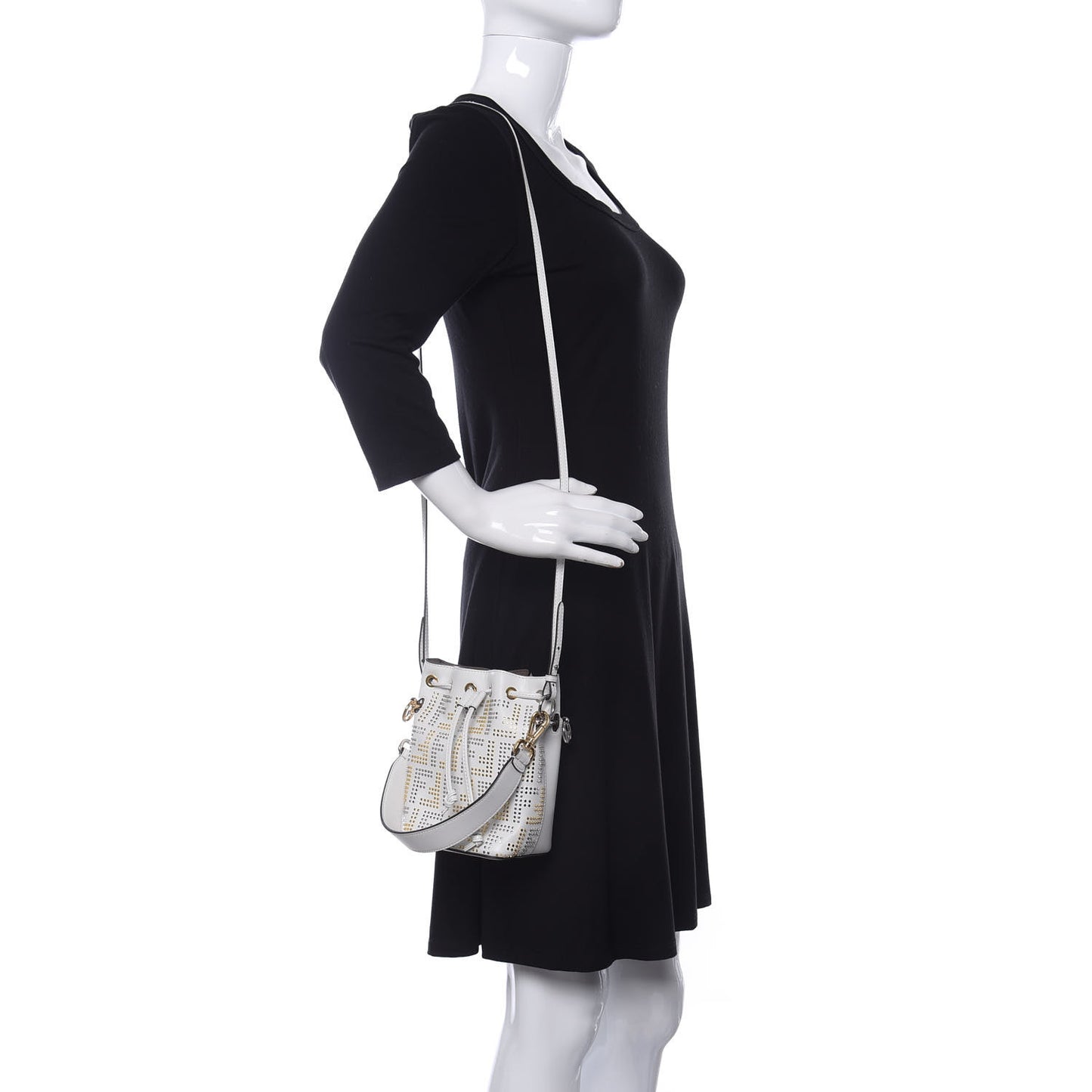 Vitello Liberty F is Fendi FF Studded Mini Mon Tresor Bucket Bag White